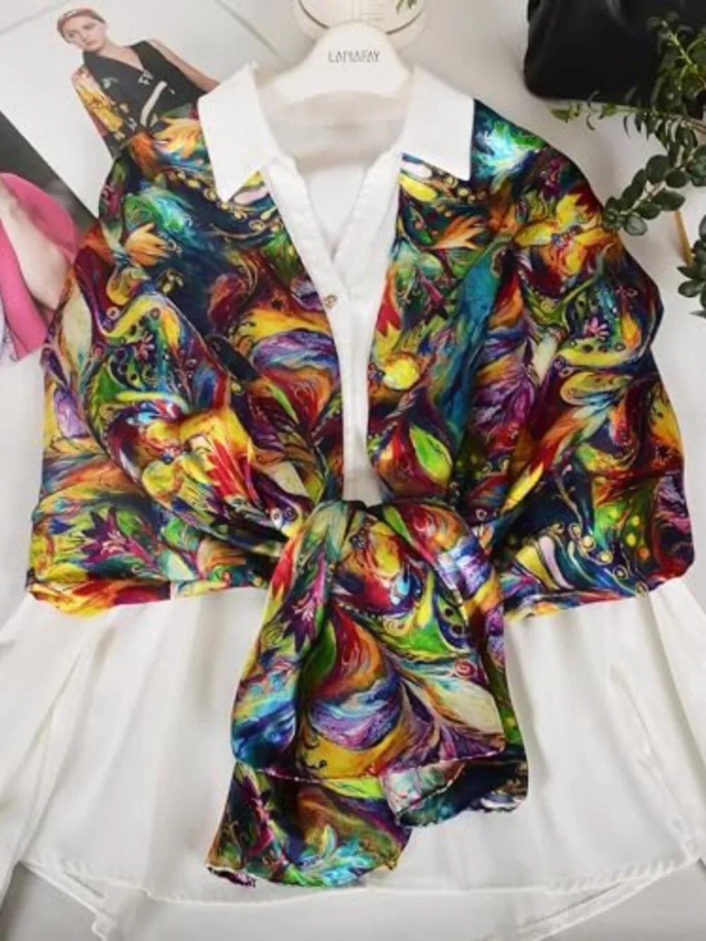 100% Mulberry Silk Neck Scarf Wrap Long Shawl Floral Print Multi-way Wear